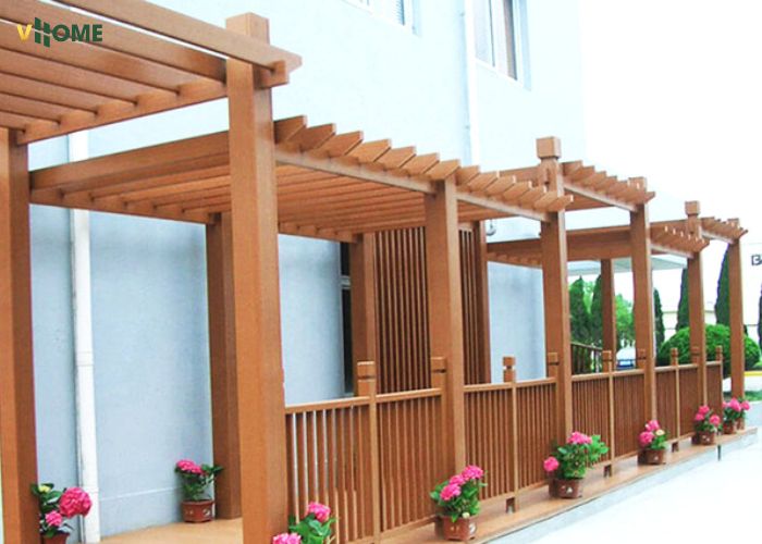 Giàn hoa pergola làm bằng gỗ nhựa ngoài trời Giàn hoa pergola làm bằng gỗ nhựa ngoài trời