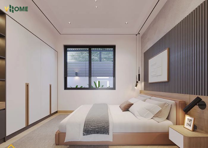 Lam sóng nhựa màu tím than nhạt ốp vách đầu giường