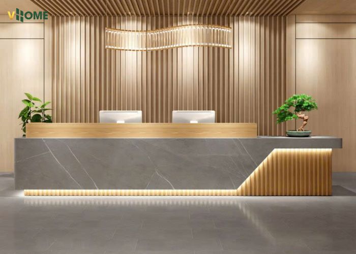 Lam sóng gỗ nhựa ốp quầy lễ tân ở nhà hàng, khách sạn,... Lam sóng gỗ nhựa ốp quầy lễ tân ở nhà hàng, khách sạn,...