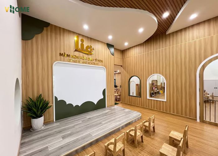 Tấm ốp nano vân gỗ được sử dụng cho không gian lớp học Tấm ốp nano vân gỗ được sử dụng cho không gian lớp học