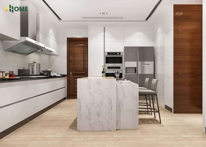 Sử dụng tấm nhựa nano vân đá ốp bàn bếp tạo sự sang trọng