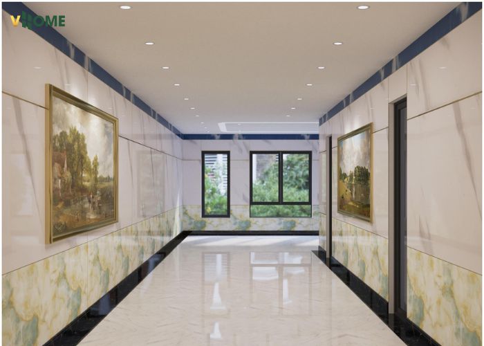 Khu vực hành lang sử dụng tấm nhựa nano vân đá