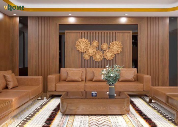 Ứng dụng tấm ốp tường vân gỗ tại phòng khách Ứng dụng tấm ốp tường vân gỗ tại phòng khách