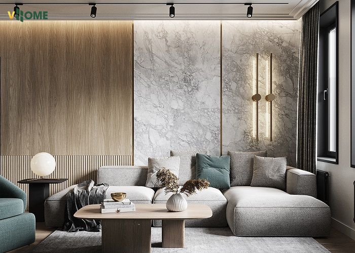 Kết hợp nhựa nano vân gỗ và vân đá tạo không gian ấn tượng