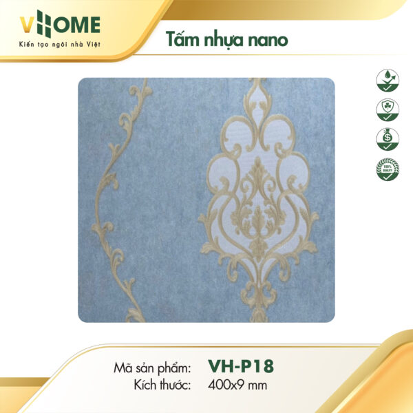 Tấm nhựa ốp tường vân họa tiết Baroque viền vàng nền xanh P18