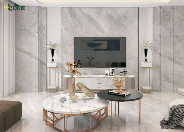 Ốp tường phòng khách bằng tấm than tre vân đá Ốp tường phòng khách bằng tấm than tre vân đá