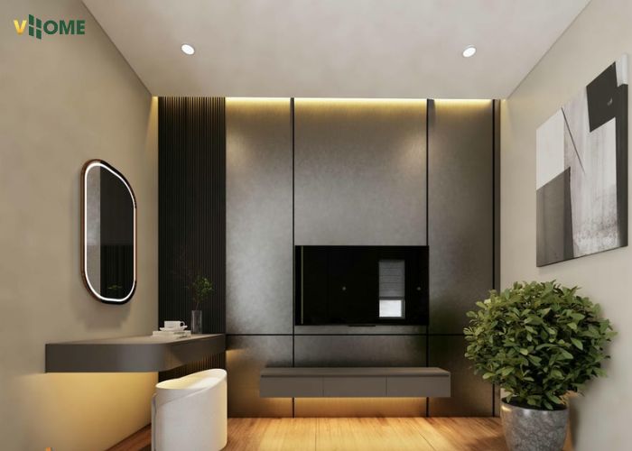 Tấm than tre kim loại ốp vách tivi ở phòng ngủ Tấm than tre kim loại ốp vách tivi ở phòng ngủ