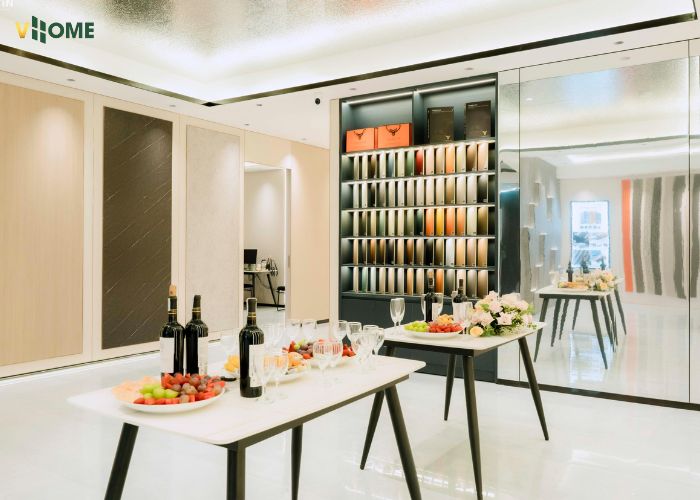 Khu văn phòng sử dụng tấm than tre tráng gương mở rộng không gian