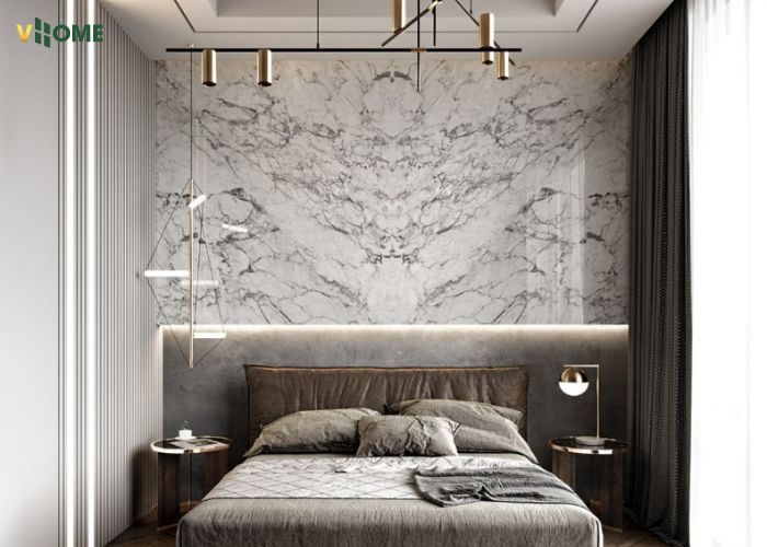 Tấm than tre vân đá đối xứng thi công trong phòng ngủ Tấm than tre vân đá đối xứng thi công trong phòng ngủ