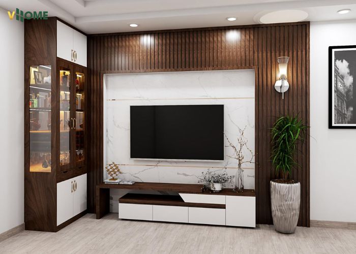 Ốp vách tivi bằng tấm than tre giả đá Ốp vách tivi bằng tấm than tre giả đá