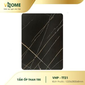 Tấm ốp than tre vân đá marble đen chỉ vàng TT21