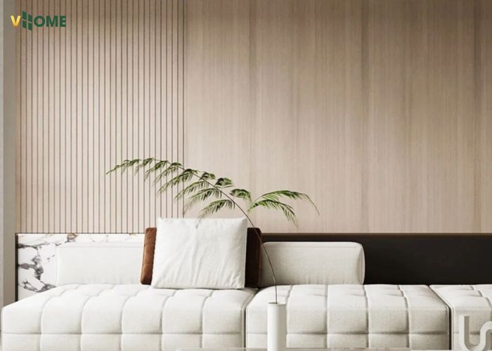 Tấm than tre vân gỗ kết hợp tấm lam sóng cùng màu phòng khách Tấm than tre vân gỗ kết hợp tấm lam sóng cùng màu phòng khách