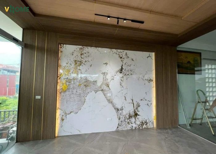 Tấm than tre vân gỗ kết hợp với tấm ốp vân đá tạo điểm nhấn Tấm than tre vân gỗ kết hợp với tấm ốp vân đá tạo điểm nhấn