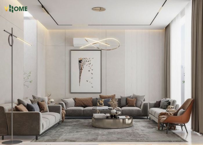 Tấm ốp than tre vân vải màu sắc hài hòa với nội thất phòng khách Tấm ốp than tre vân vải màu sắc hài hòa với nội thất phòng khách