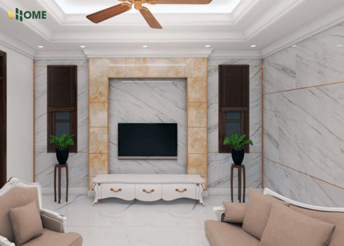 Sử dụng tấm PVC vân đá ốp cột trang trí