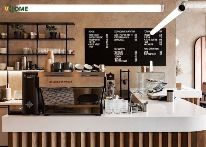 Ốp tấm PVC vân đá vào bề mặt quầy pha chế