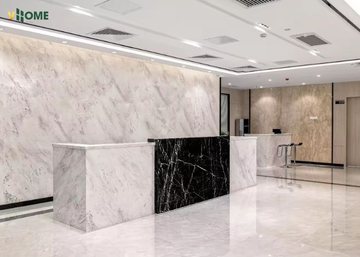 Quầy lễ tân ốp tấm nhựa PVC vân đá