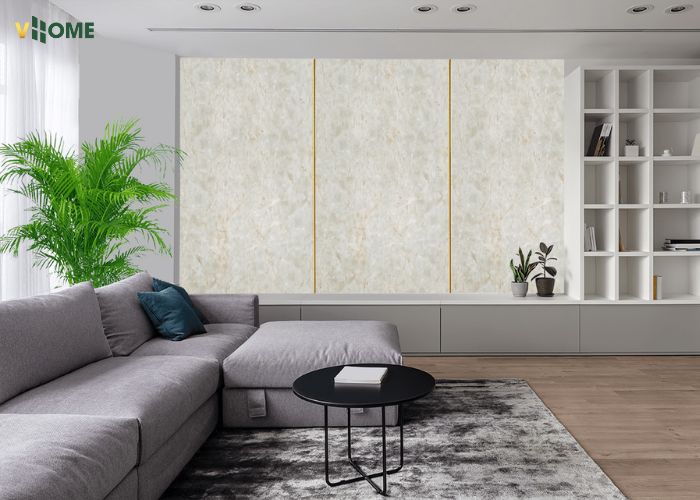 Sử dụng tấm nhựa PVC vân đá trang trí phòng khách