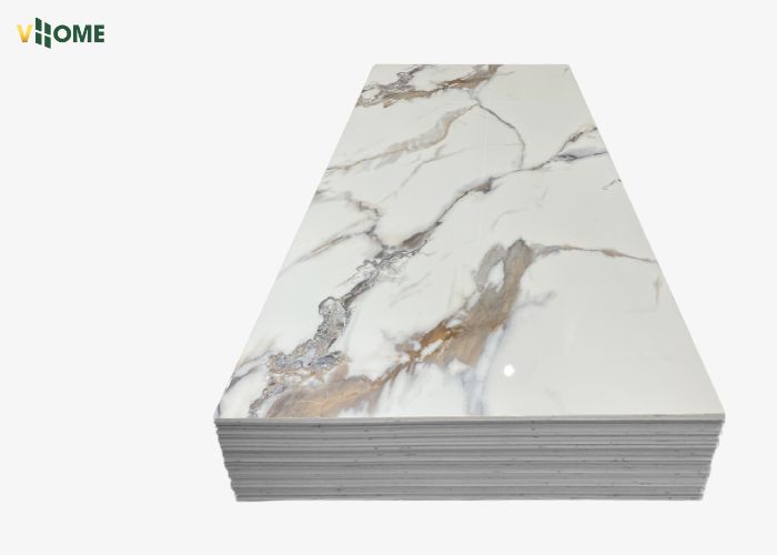 Tấm PVC trắng vân nâu xám loang