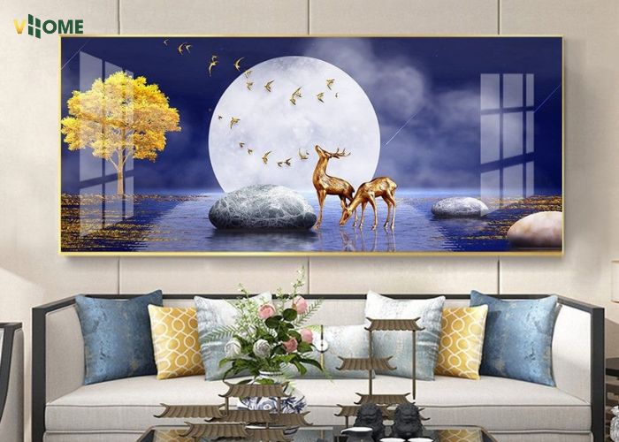 Tranh tuần lộc bên trăng tròn mang ý nghĩa an yên và sum vầy Tranh tuần lộc bên trăng tròn mang ý nghĩa an yên và sum vầy