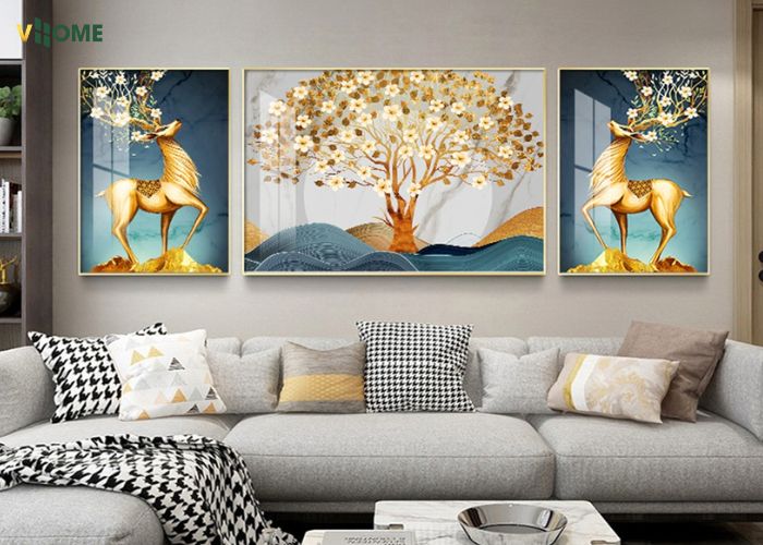 Tranh tráng gương 3 tấm đối xứng 2 bên Tranh tráng gương 3 tấm đối xứng 2 bên