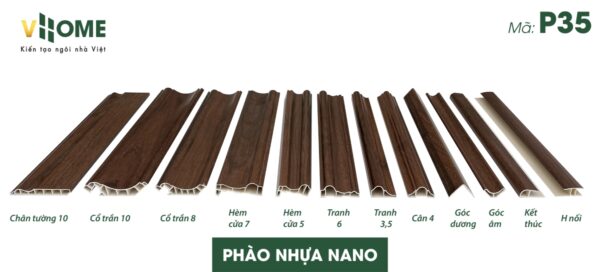 Bộ phào nhựa nano vân gỗ óc chó màu tối P35