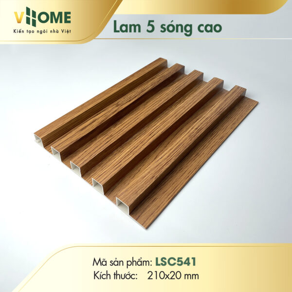 Lam sóng nhựa giả gỗ sồi đậm 5 sóng cao LSC541
