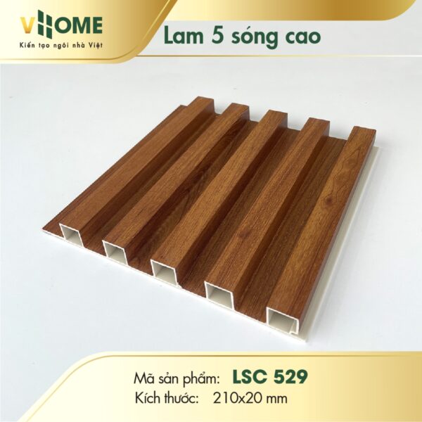 Lam sóng nhựa giả gỗ vàng nâu 5 sóng cao LSC529