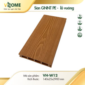 Sàn gỗ nhựa ngoài trời gốc PE lỗ vuông màu nâu đỏ W12
