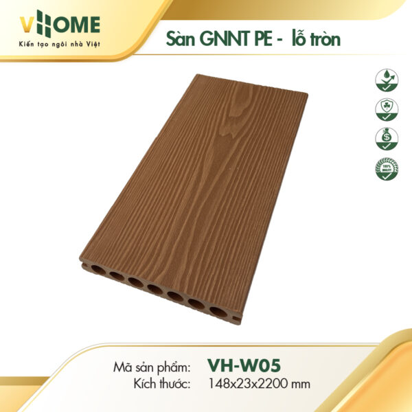 Sàn gỗ nhựa ngoài trời gốc PE màu vàng lỗ tròn W05
