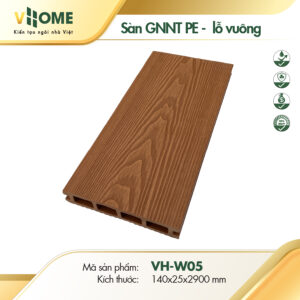Sàn gỗ nhựa ngoài trời gốc PE màu vàng lỗ vuông W05