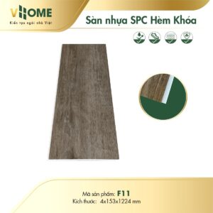 Sàn nhựa giả gỗ hèm khóa đế cao su màu xám đậm F11 - 4mm