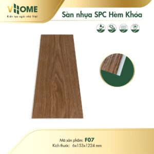 Sàn nhựa giả gỗ hèm khóa đế cao su nâu vàng nhạt F07 – 6mm