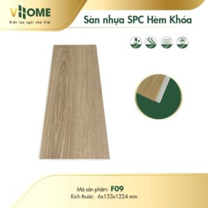 Sàn nhựa giả gỗ hèm khóa đế cao su vân gỗ sồi sáng F09 – 6mm