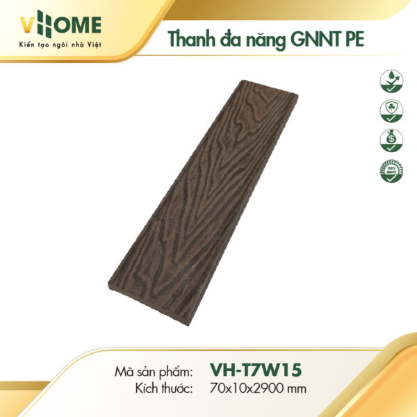 Thanh đa năng gỗ nhựa ngoài trời gốc PE ghi xám T7W15