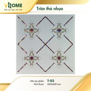Trần thả nhựa họa tiết caro chéo lập thể T03