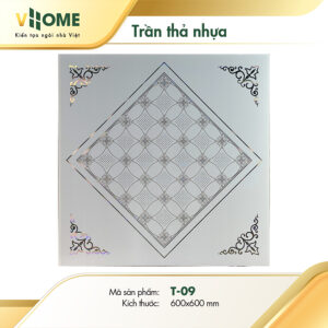 Trần thả nhựa họa tiết hình học kết hợp hoa bốn cánh T09