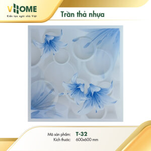 Trần thả nhựa họa tiết hoa lan xanh 3D T32