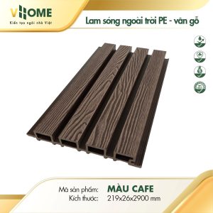 Lam sóng gỗ nhựa ngoài trời gốc PE vân gỗ màu cafe