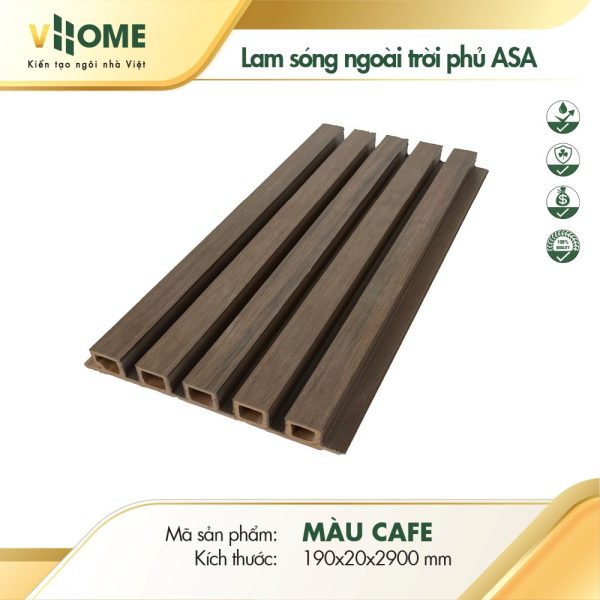 Lam sóng gỗ nhựa ngoài trời phủ ASA màu cafe