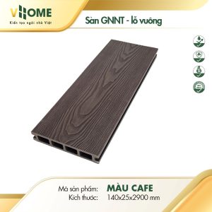 Sàn gỗ nhựa ngoài trời gốc PE màu cafe lỗ vuông