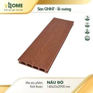 Sàn gỗ nhựa ngoài trời gốc PE màu nâu đỏ lỗ vuông