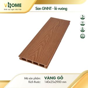 Sàn gỗ nhựa ngoài trời gốc PE màu vàng gỗ lỗ vuông