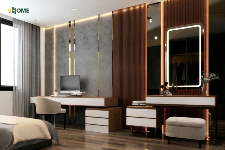 Ốp tấm than tre vân bê tông ốp khu vực làm việc