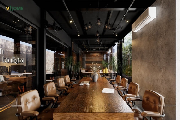 Văn phòng làm việc sử dụng tấm than tre vân bê tông