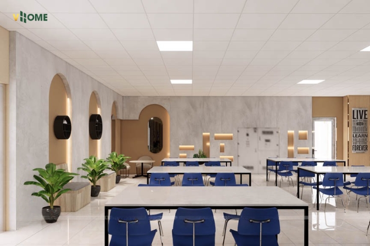 Quán cafe kết hợp học bài và làm việc sử dụng tấm than tre vân bê tông