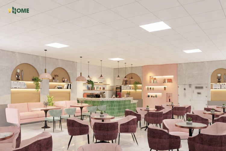 Quán cafe sử dụng tấm ốp than tre vân bê tông