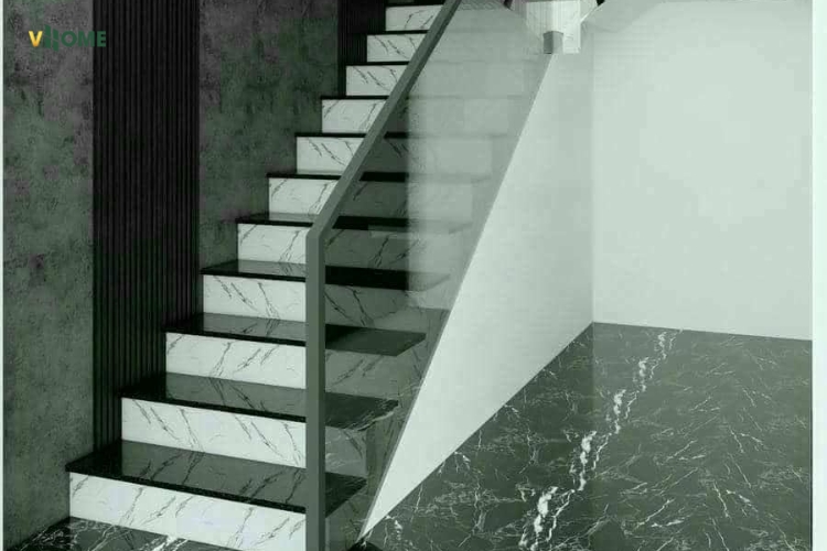 Hành lang được thi công tấm than tre vân bê tông