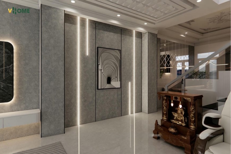 Ốp than tre vân bê tông cho hành lang