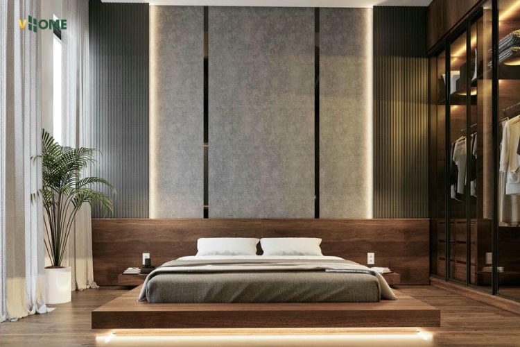 Tấm ốp than tre vân bê tông ốp vách phòng ngủ